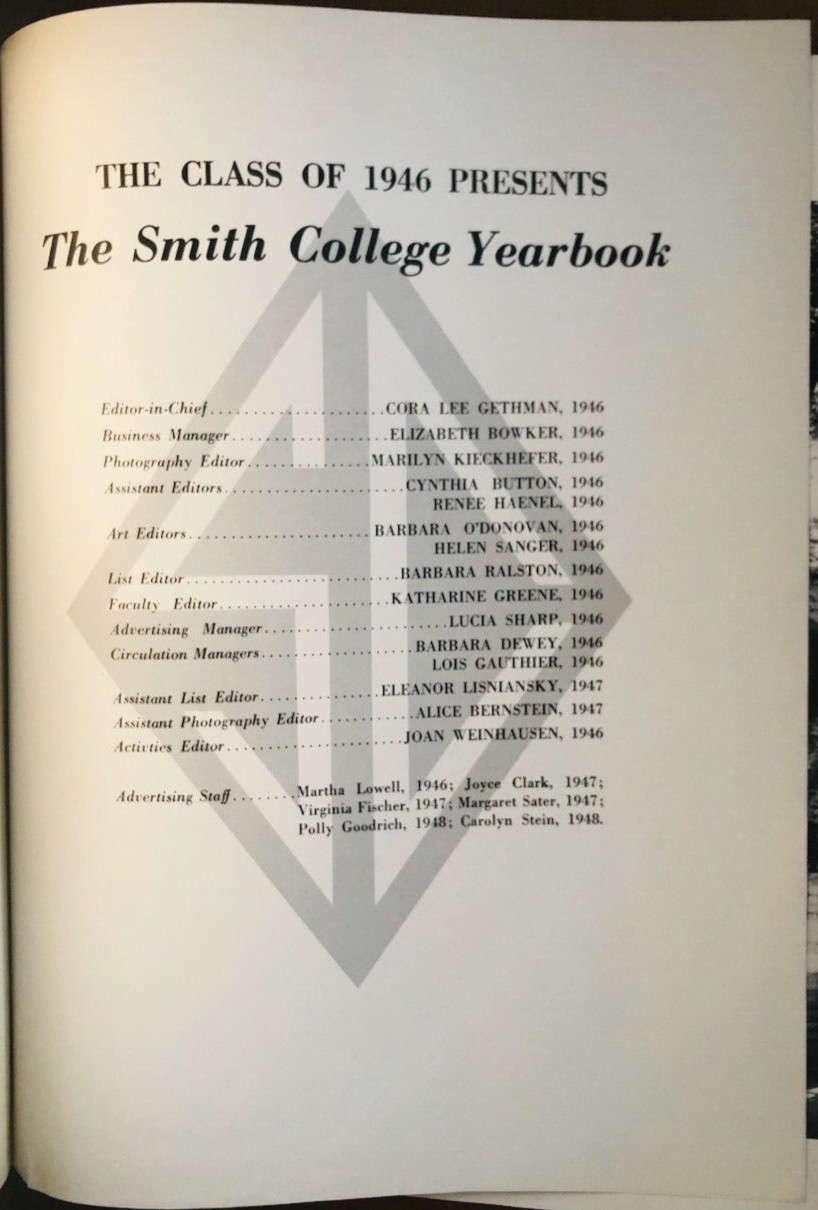 Smith College Yearbook 1946, hardcover, 162 pages + 13 pages of advertising