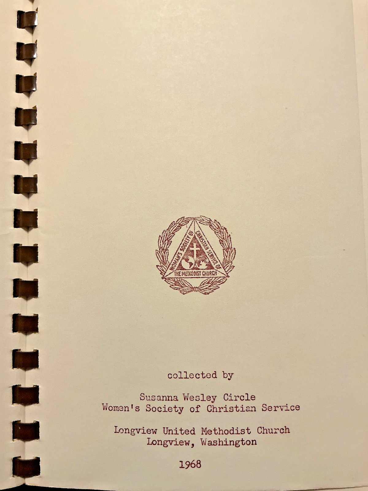 RECIPES. Longview United Methodist Church, Longview, Washington. COOKBOOK. 1986.
