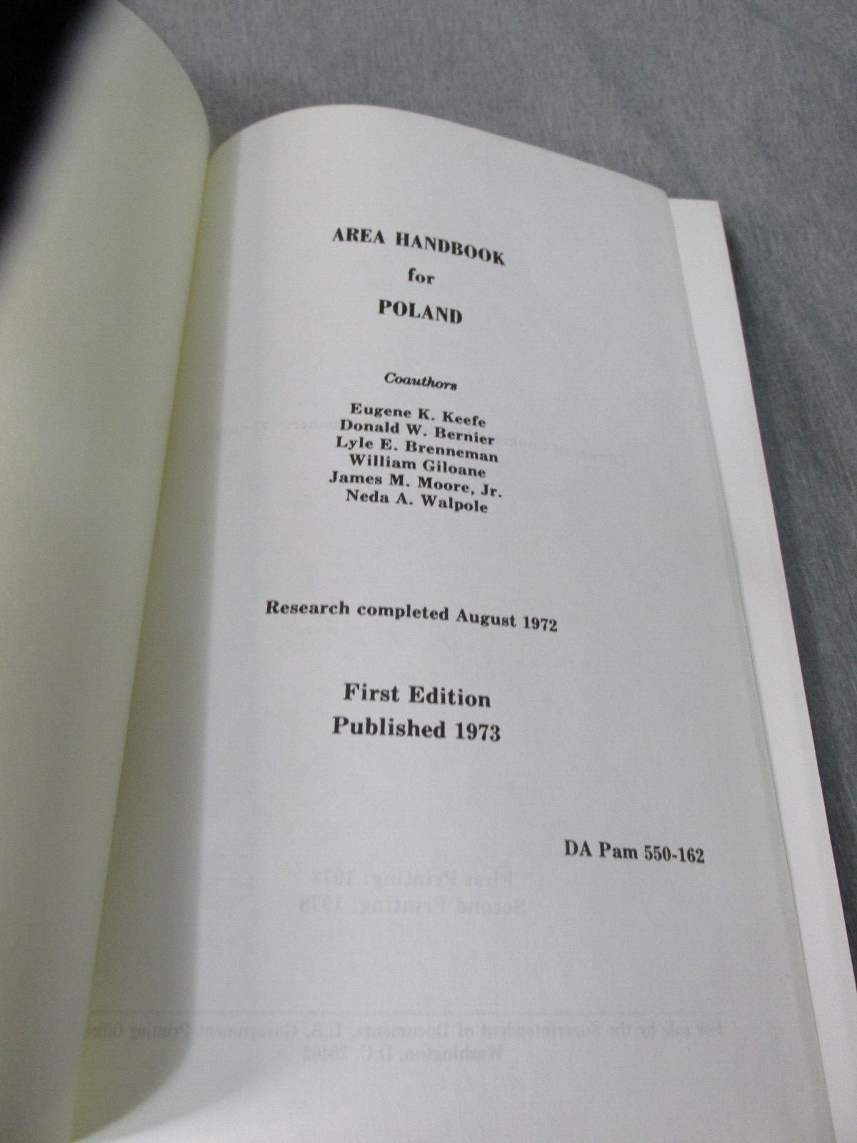 AREA HANDBOOK FOR POLAND 1973 DA PAM 550-162 Hardback