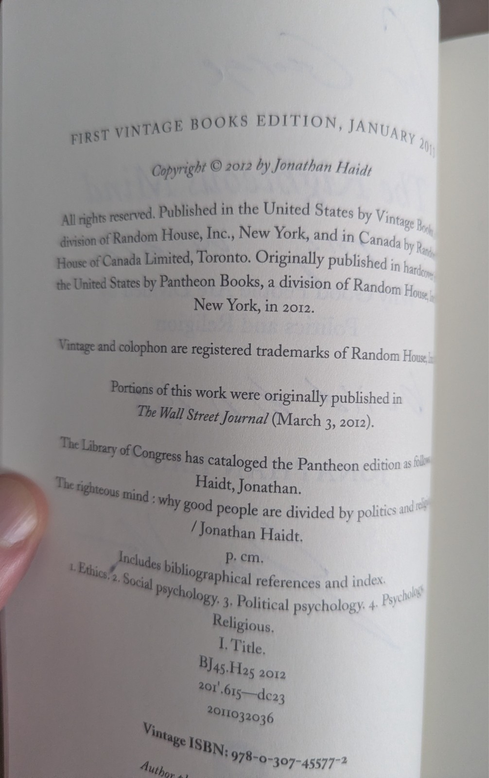 The Righteous Mind: Autographed by Jonathan Haidt