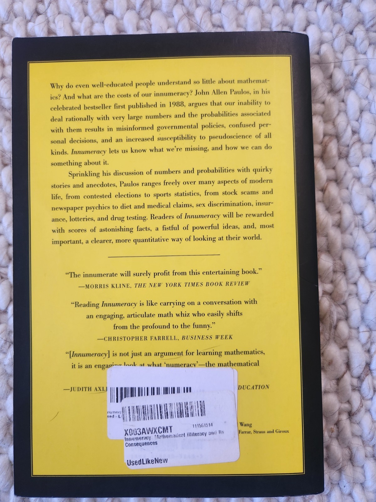 Innumeracy : Mathematical Illiteracy – John Allen Paulos 1989