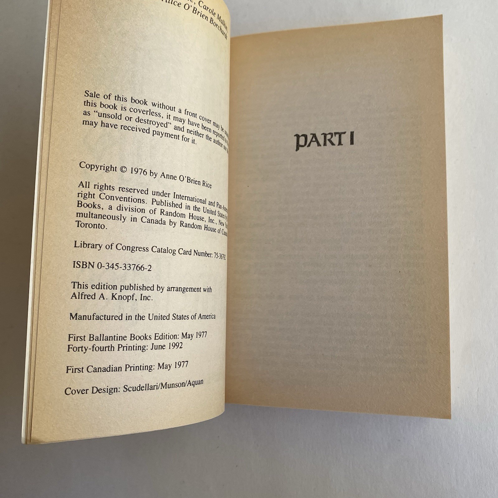Interview with the Vampire by Anne Rice (1977/1992) Ballantine IWTV #1