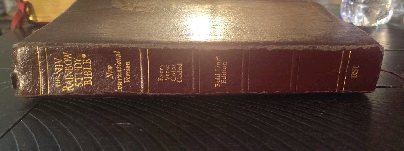 Vintage NIV Rainbow Study Bible Rainbow Studies Faux Leather Burgundy 1992 USA