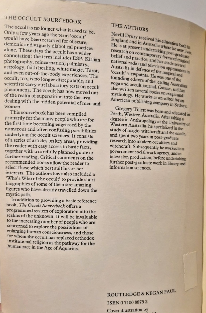 The Occult Sourcebook: Drury/Tillett PB/Good+/1980 (see photos:)
