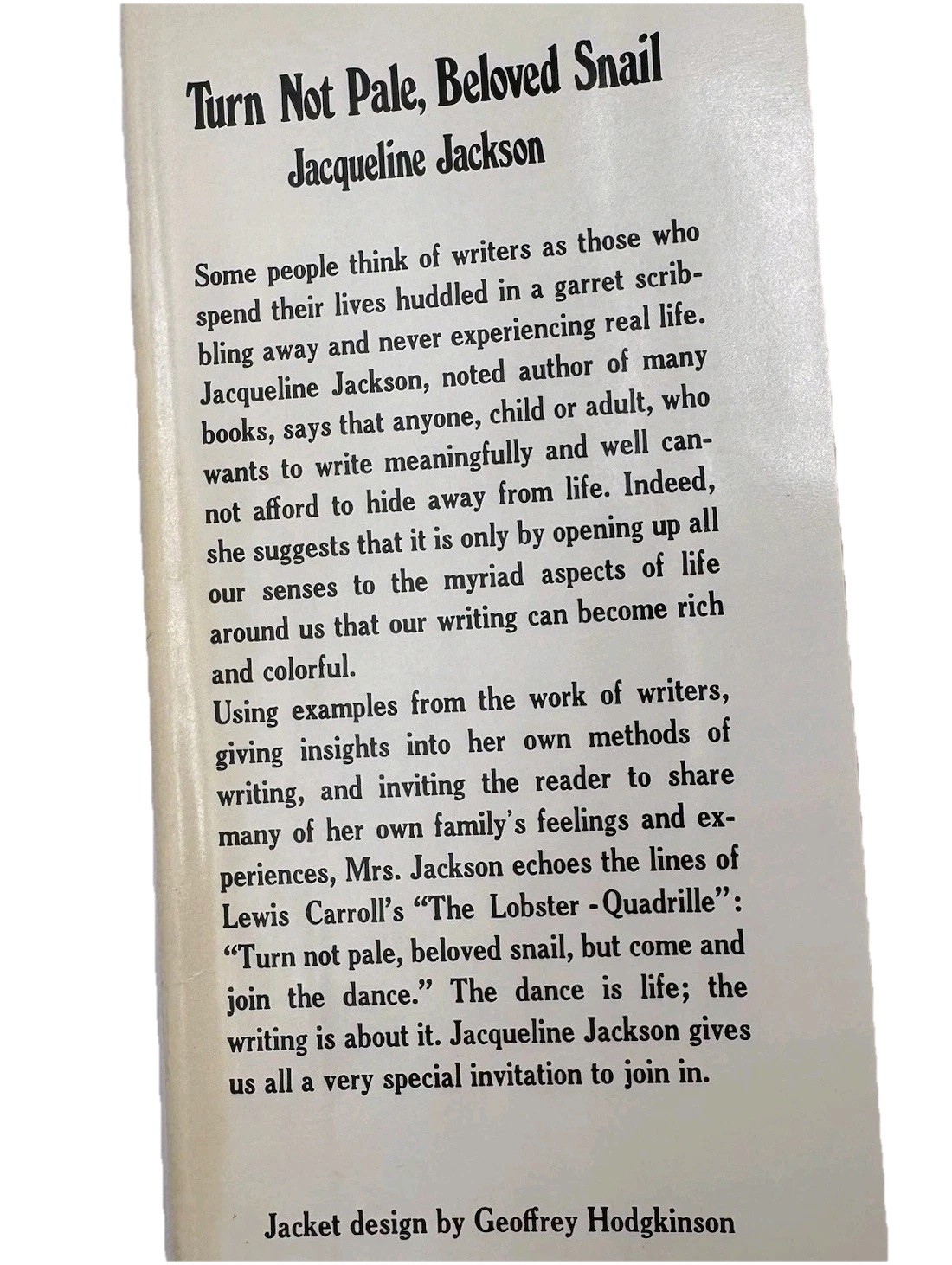 Turn Not Pale Beloved Snail Jacqueline Jackson 1974 Hardcover DJ 2nd Printing