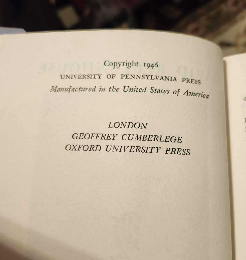 David Rittenhouse, by J. Edward Ford, 1st?, 1946, HBDJ, Biography