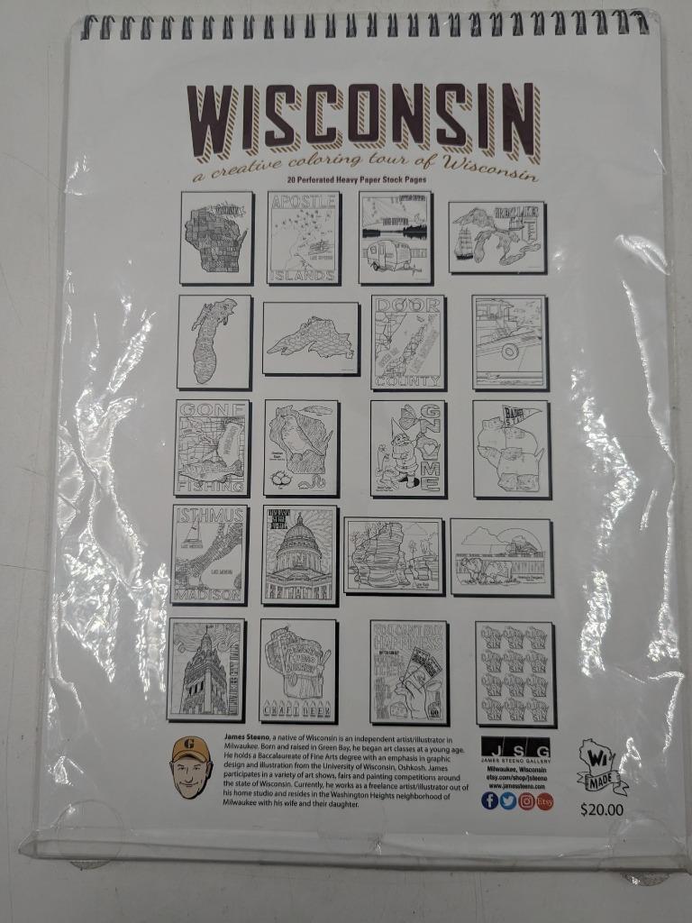 WISCONSIN – A Creative Coloring Tour Adult Coloring Book 20-pages James Steeno