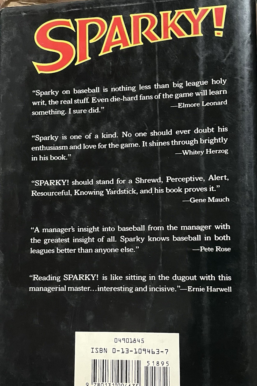 Sparky! by Dan Ewald and Sparky Anderson 1990, Hardcover With Dust Jacket