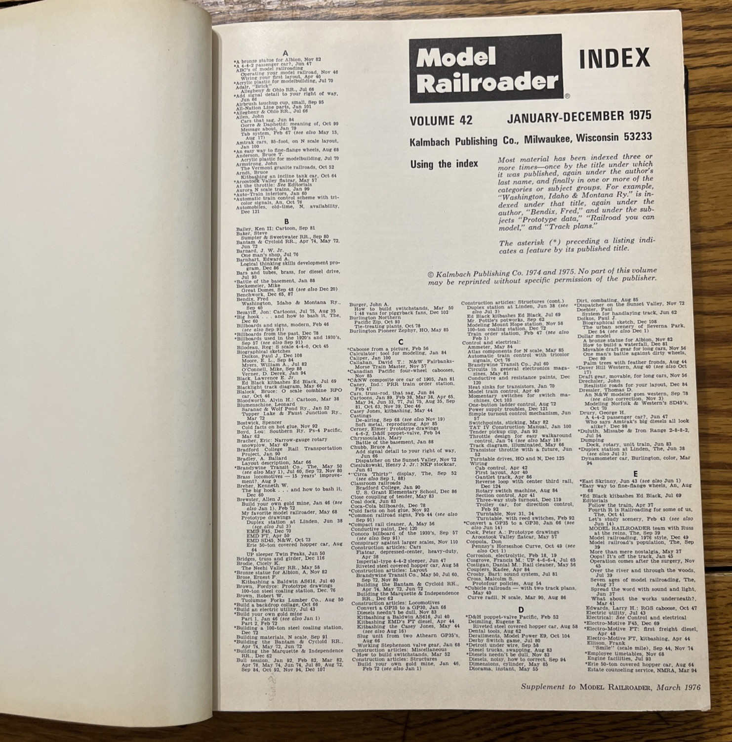 Model Railroader Bound Vol. 42 Complete Year 1975 *NICE!!