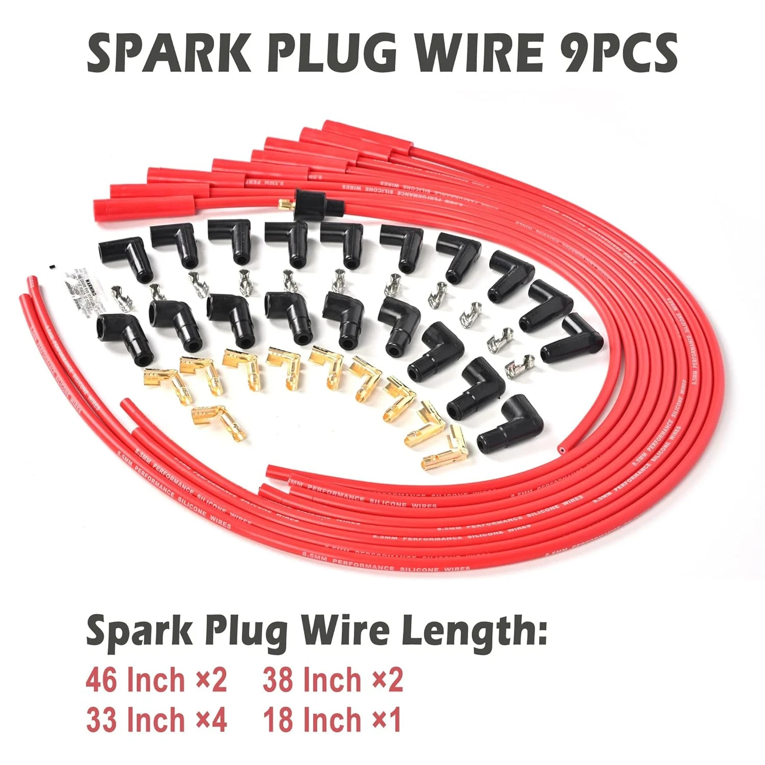 Universal Spark Plug Wire Set 8.5mm Spark Plug Wires with Red HEI Straight Boot