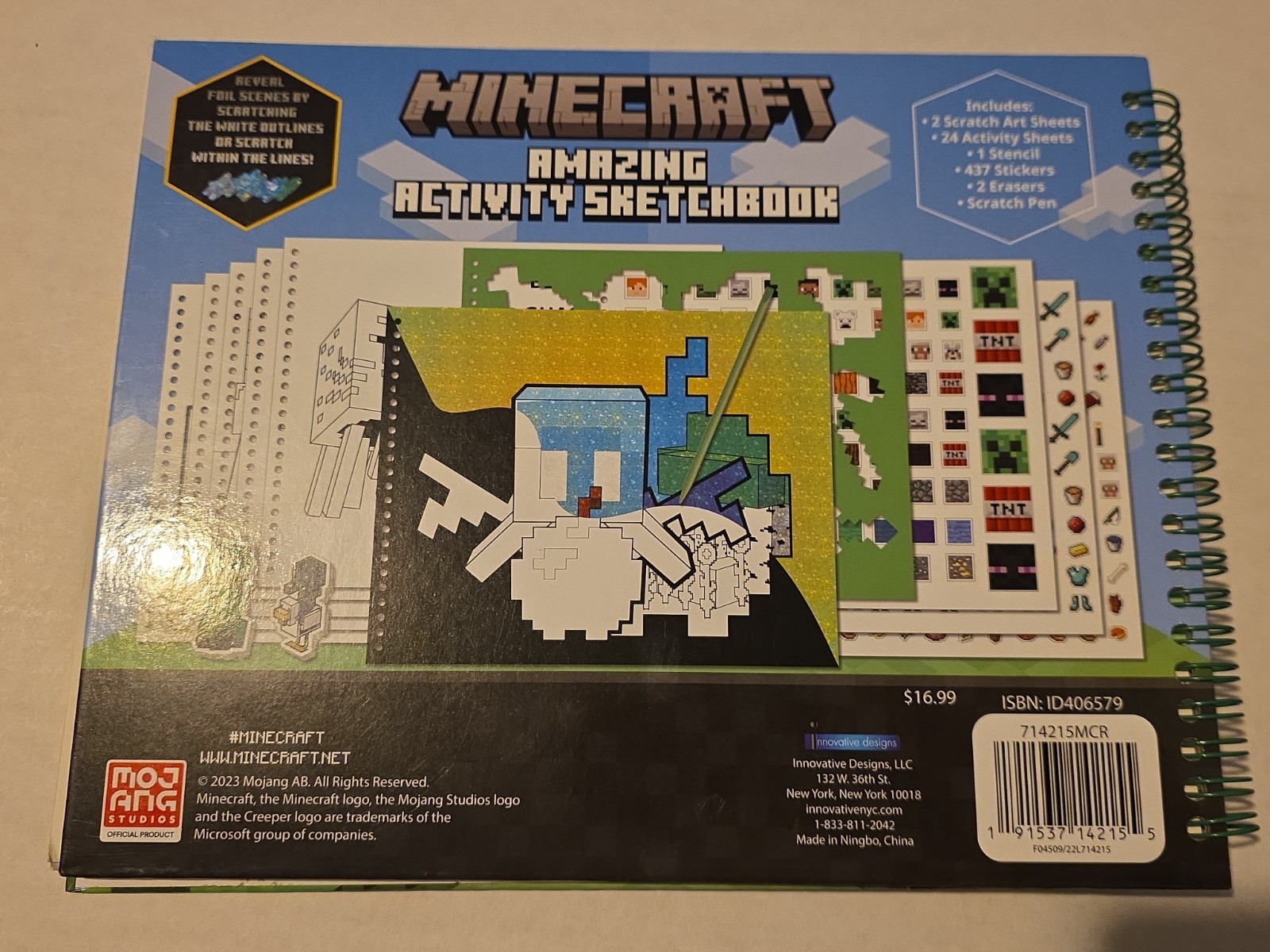 MINECRAFT Amazing Activity Sketchbook 2023 Mojang 437 Stickers Stencil Scratch