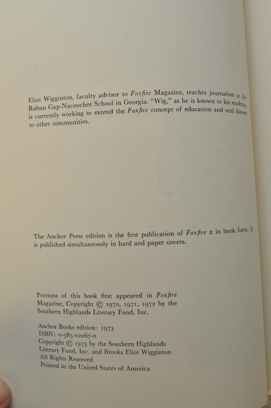 Foxfire 2 First Edition Edited By Eliot Wigginton 1973 Anchor Press Vtg PB USA