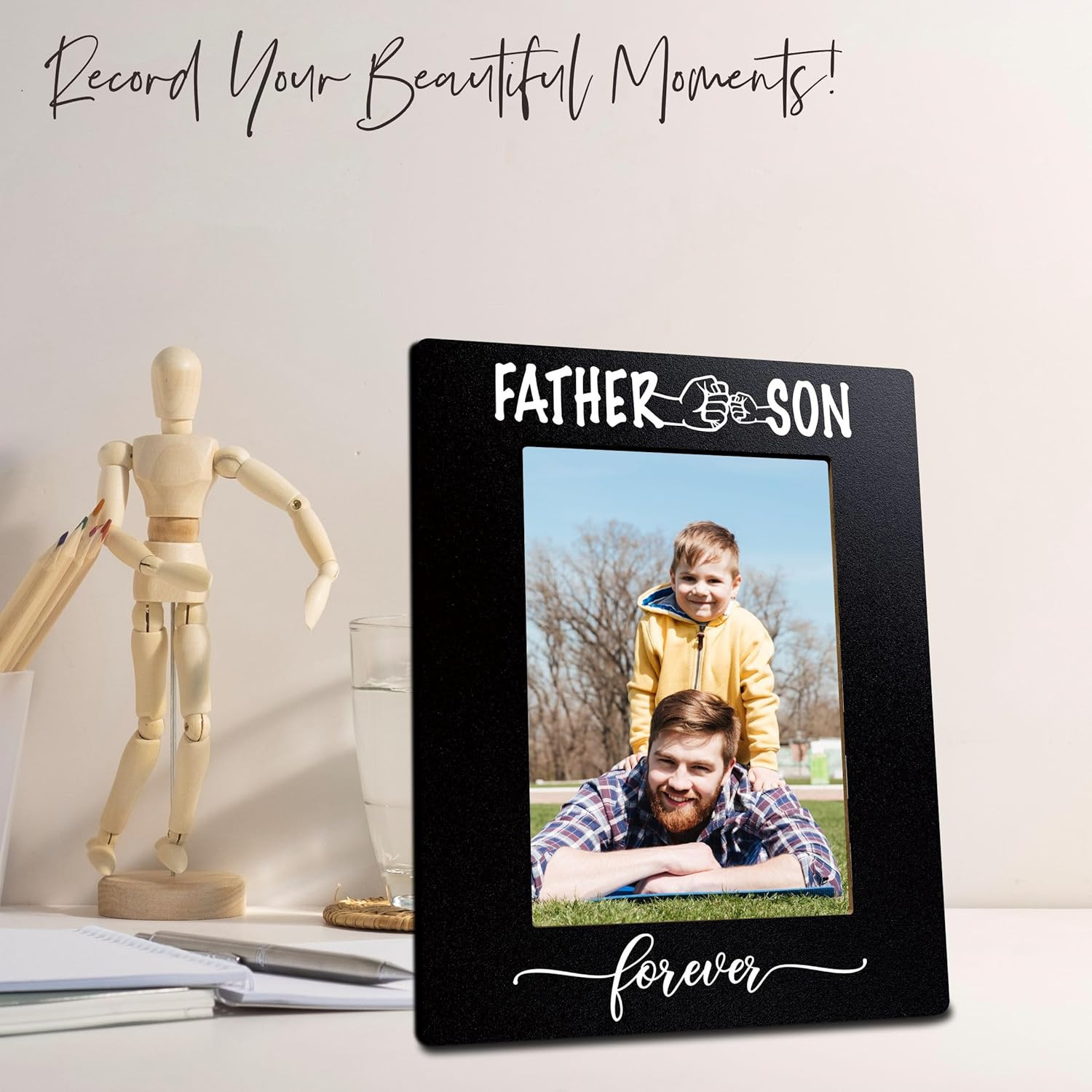 Father & Son Forever Wooden Picture Frame for 4 X6 Inches Vertical Photo, Black