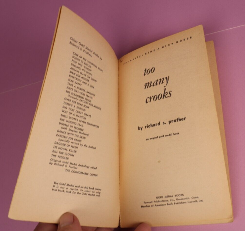 Too Many Crooks by Richard S. Prather 1963 Vintage Gold Medal Paperback k1282