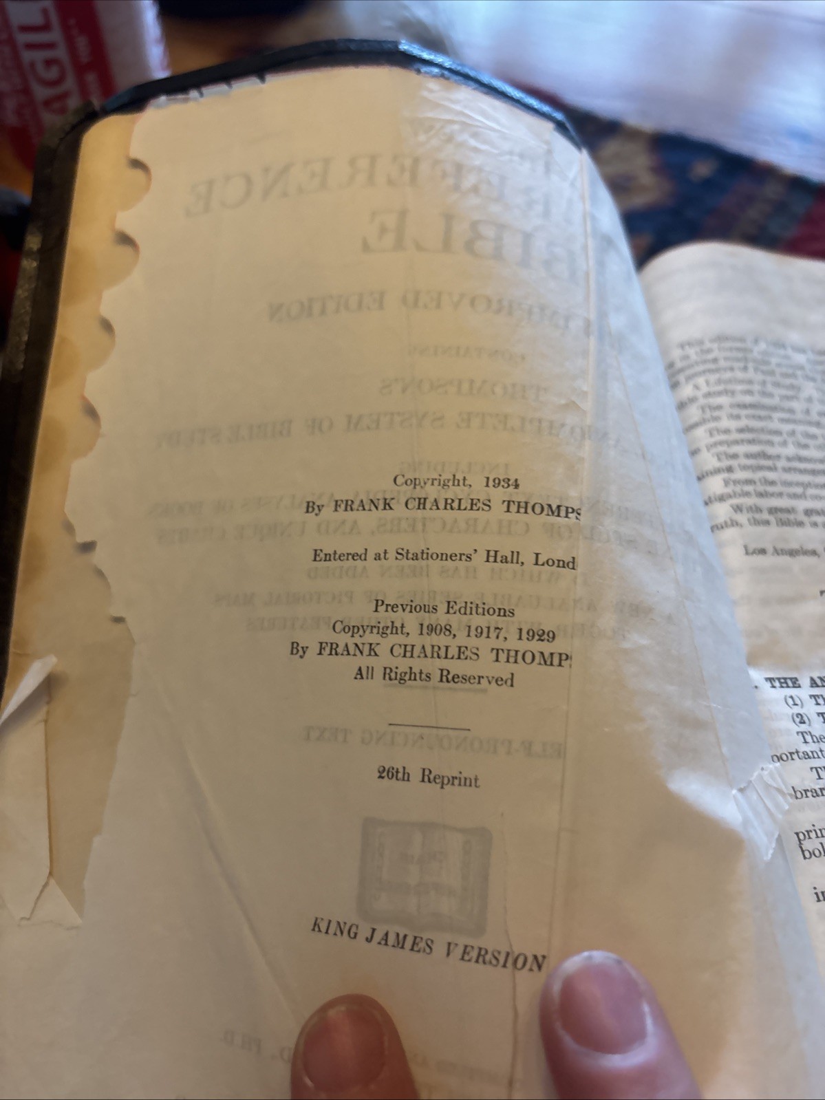 The New Chain Reference Bible THOMPSON 1934 3rd Improved Edition / 29th Reprint