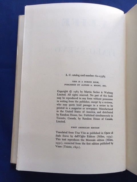 A LIFE – FIRST AMERICAN EDITION BY ITALO SVEVO