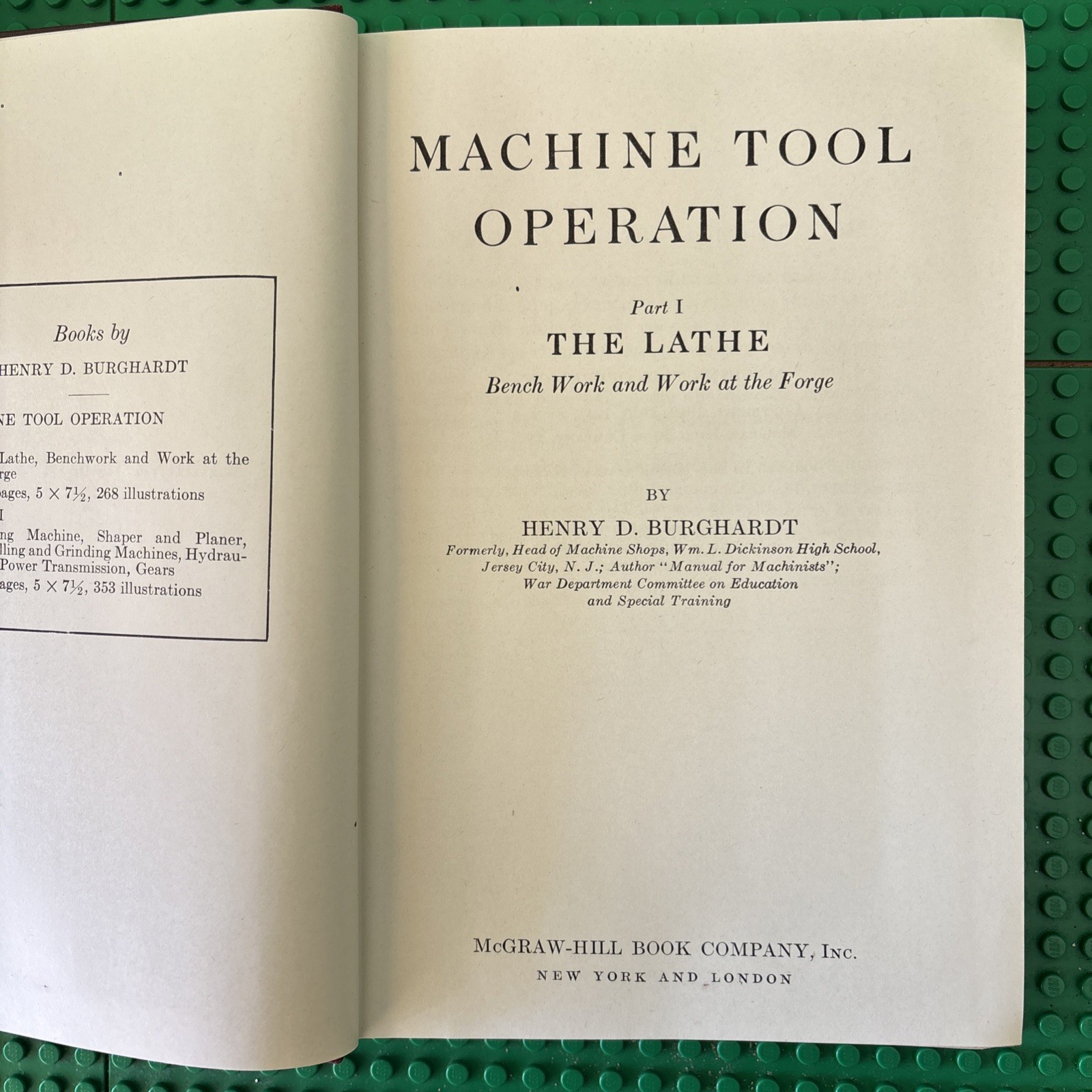 MACHINE TOOL OPERATION PART 1 LATHE BENCH FORGE BOOK HENRY D BURGHARDT VINTAGE