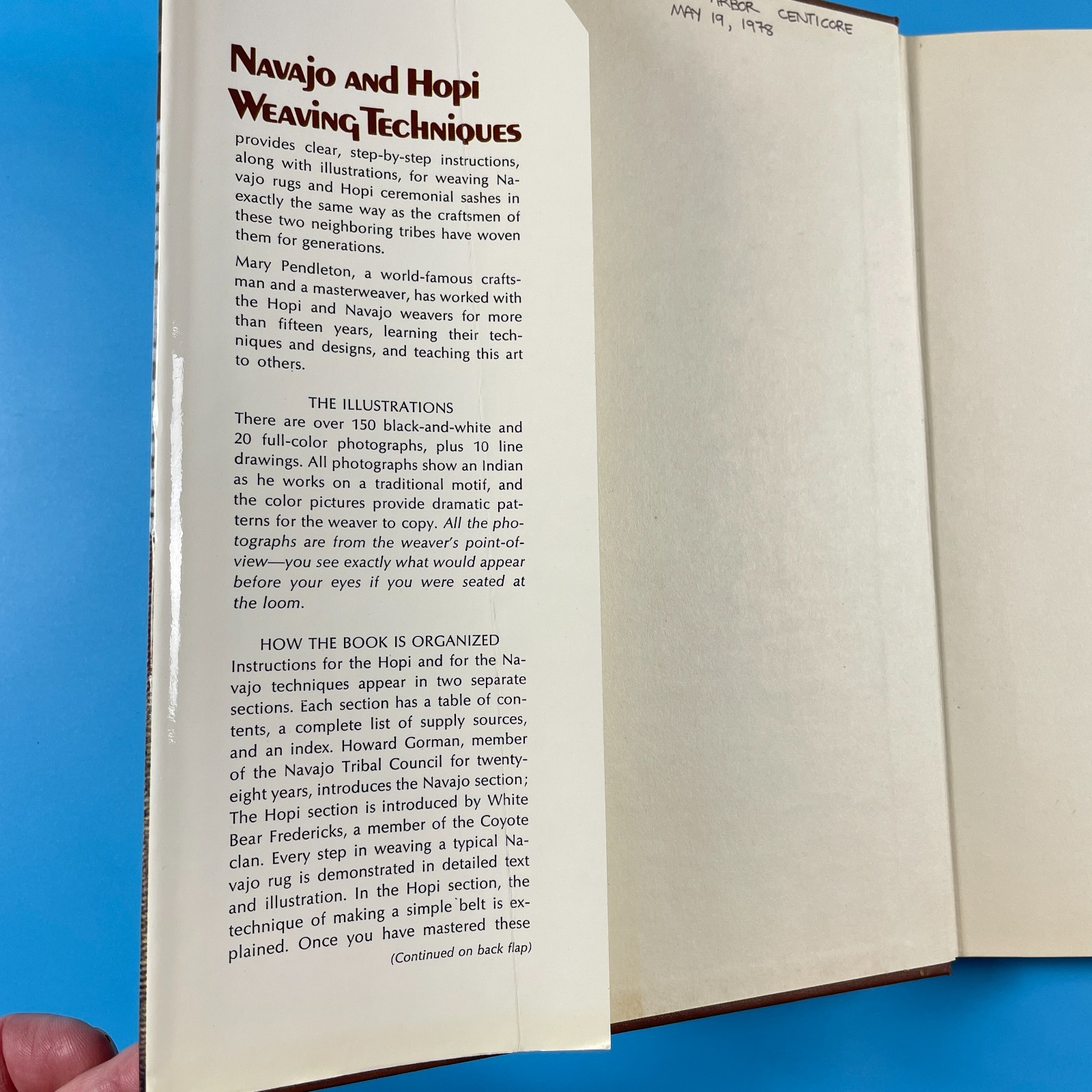 Navajo Hopi Weaving Techniques Mary Pendleton Macmillan 1974 hardcover