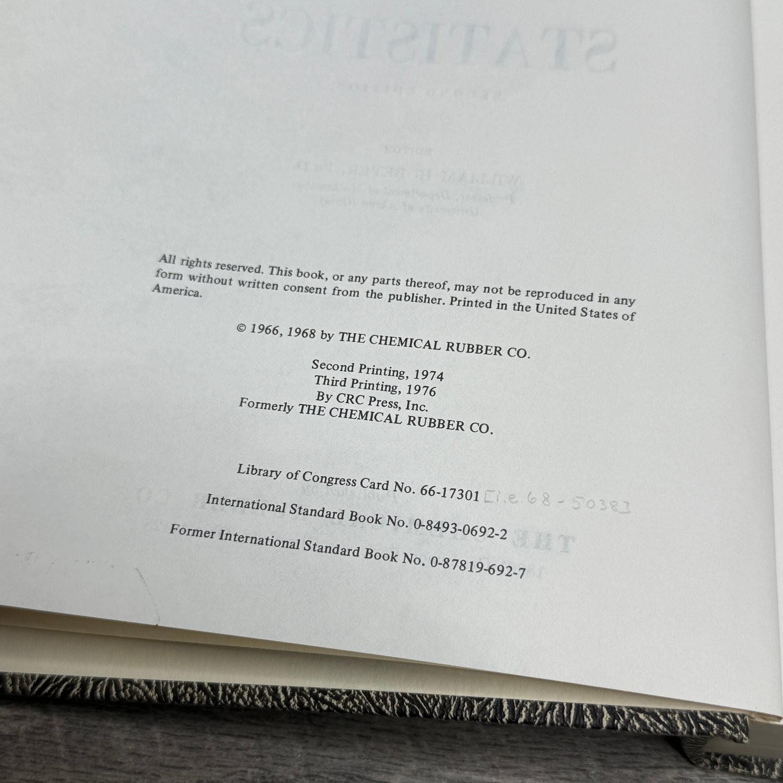Handbook Probability Statistics Beyer 1968 2nd Edition CRC Press Math Tables