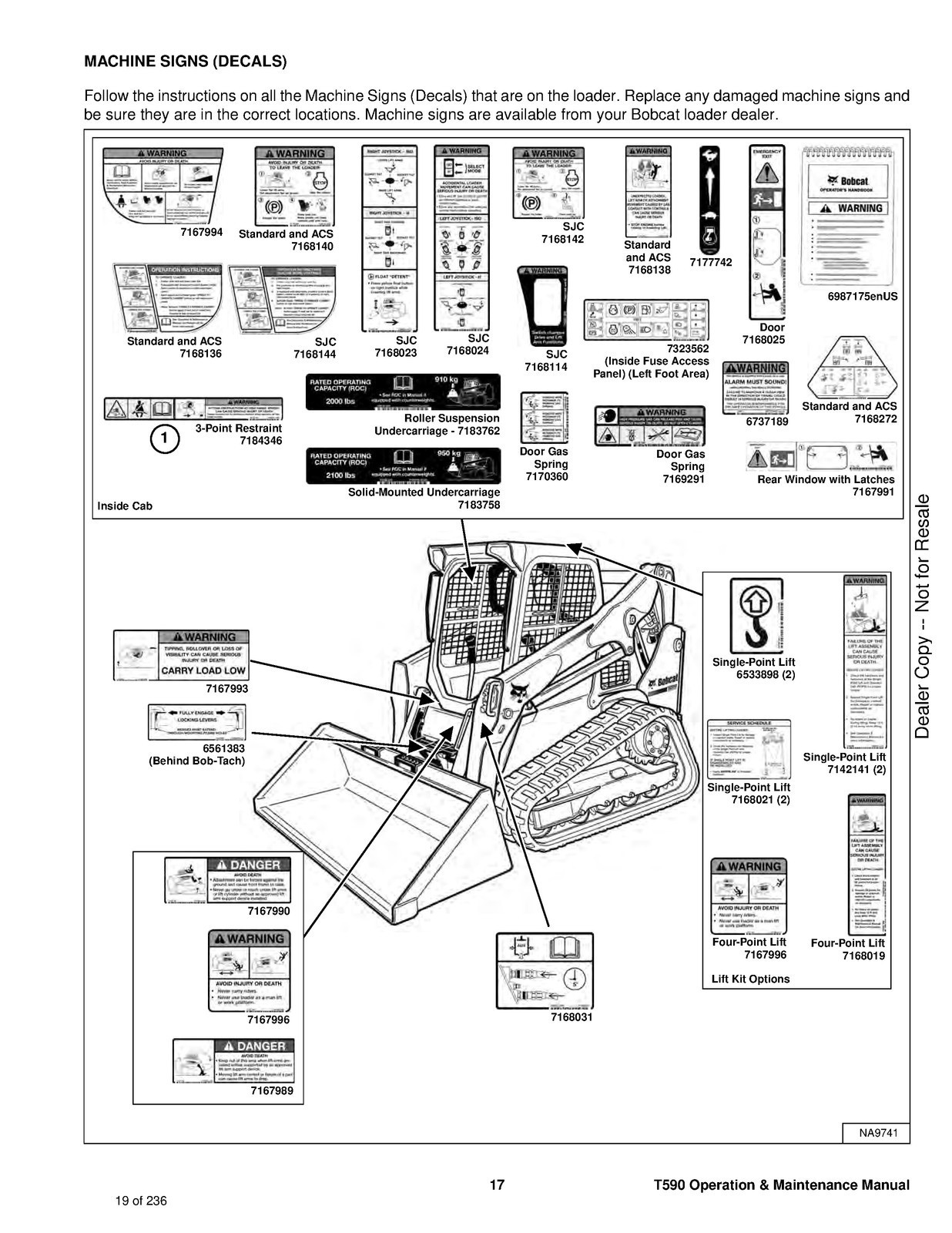 BOBCAT T590 Compact Track Loader Operators Manual 2018 – WIRE SECURED – COVERING