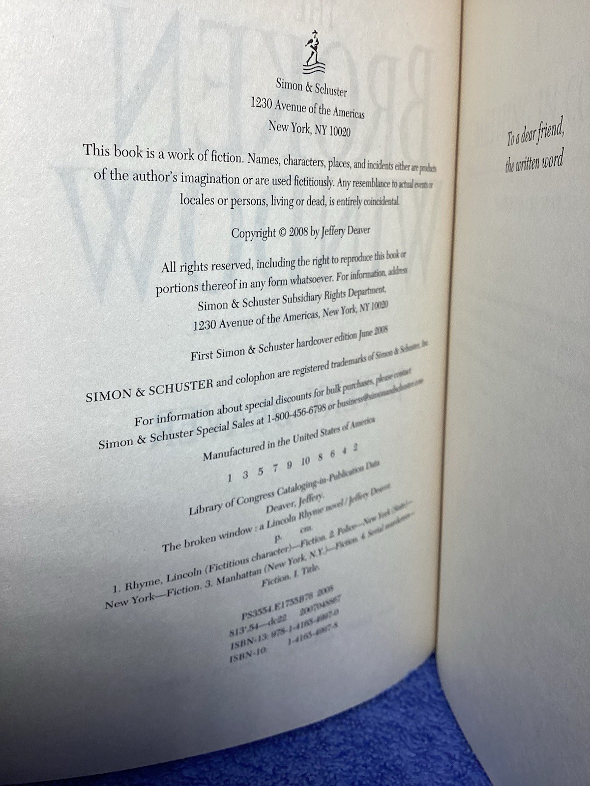 The Broken Window. Jeffery Denver Published By Simon & Schuster 2008 415 Pages