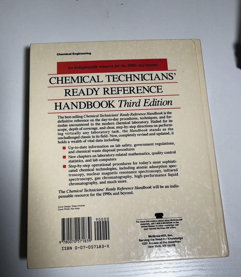 CHEMICAL TECHNICIANS’ READY REFERENCE HANDBOOK By Gershon J. Shugar & Jack T.