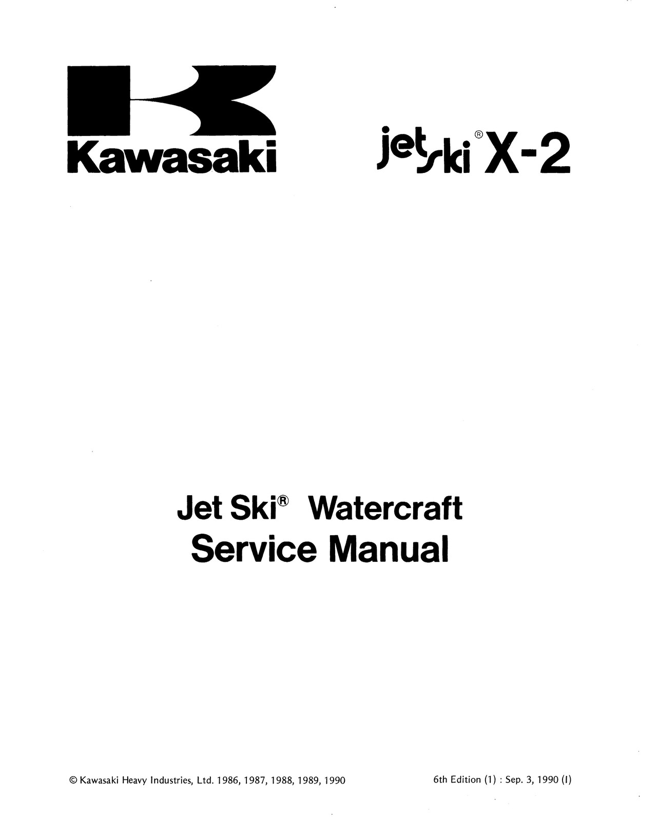 KAWASAKI JetSki JF650 X2 86-91 BASE Service Manual with TS Supplement – SECURED