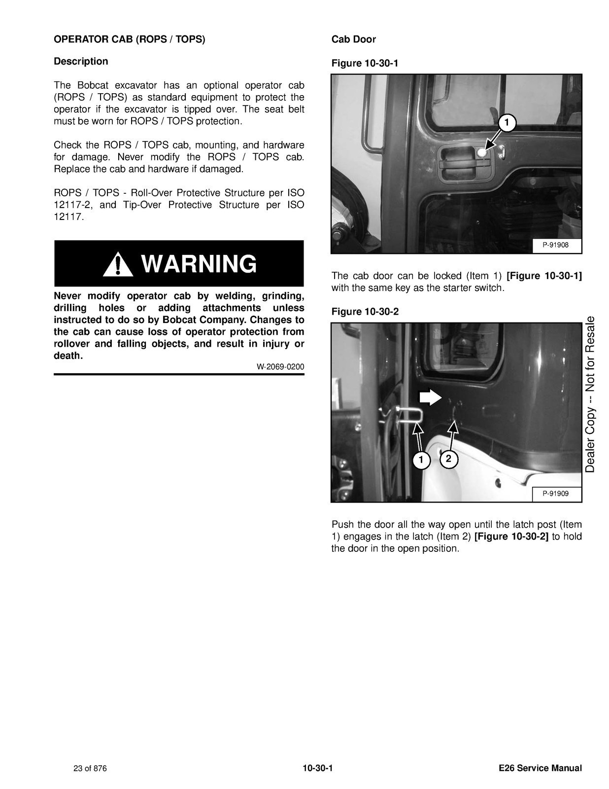 BOBCAT E26 Compact Excavator Service Manual SN ACRA11001 Up, FOLDOUTS