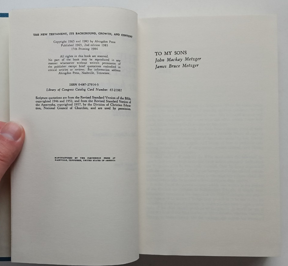New Testament: its background, growth & content (Enlarged) Bruce M. Metzger 1984