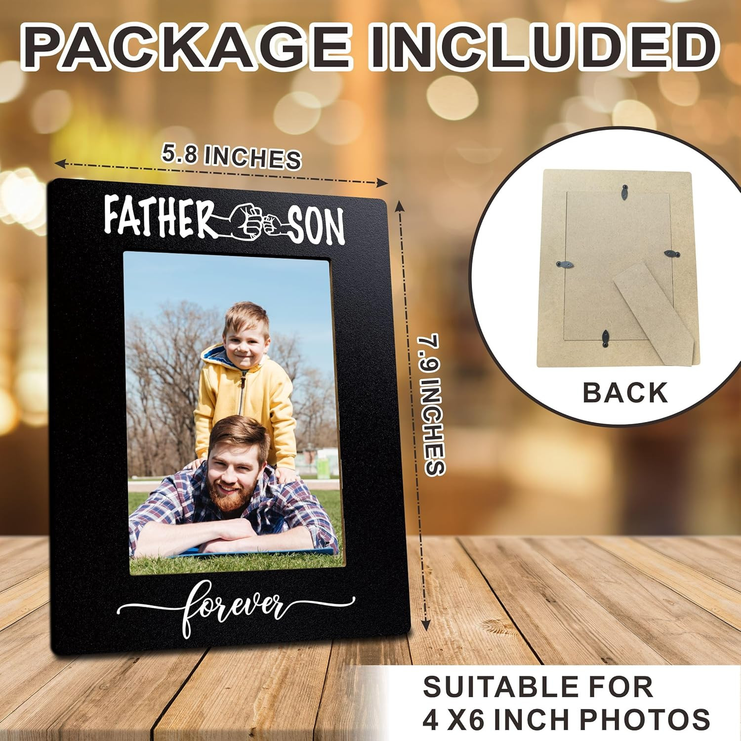 Father & Son Forever Wooden Picture Frame for 4 X6 Inches Vertical Photo, Black
