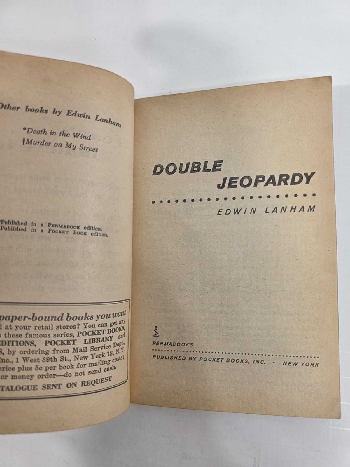 Double Jeopardy Permabook Aug 1961 Edwin Lanham Mystery Cover Harry Bennett