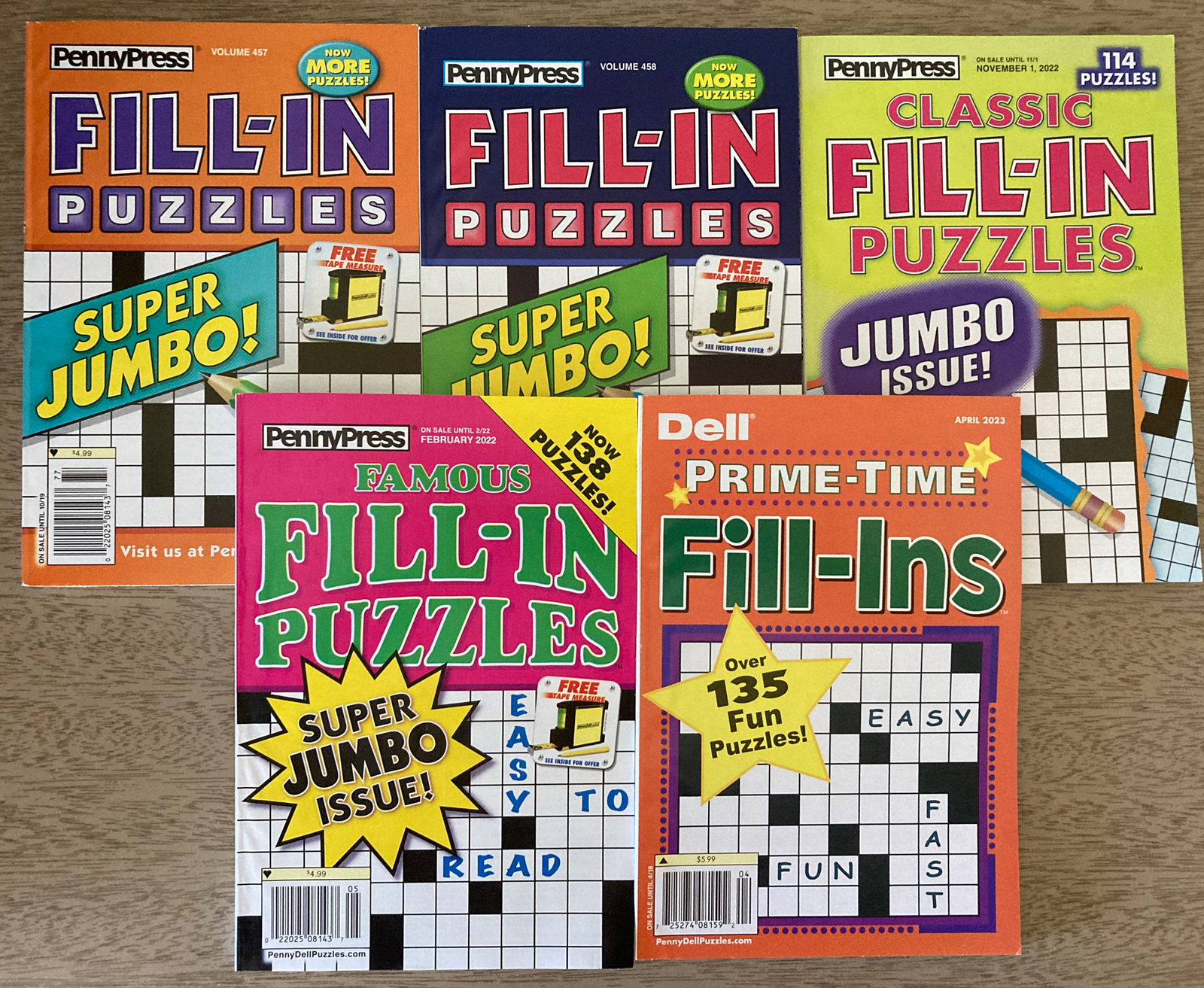 Lot of 5 Penny Press Fill-Ins Puzzle Books Famous Classic Prime-Time F30