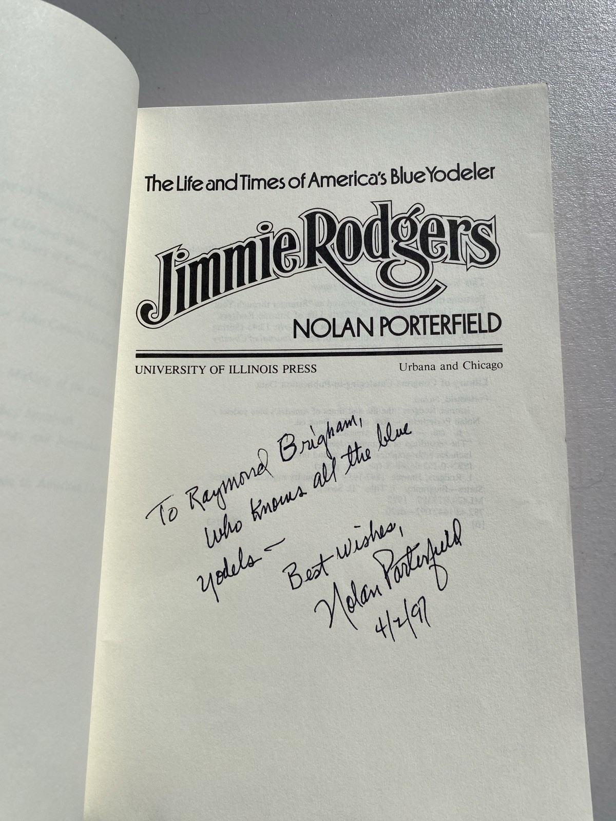 Jimmie Rodgers Nolan Porterfield PB 1992 Signed