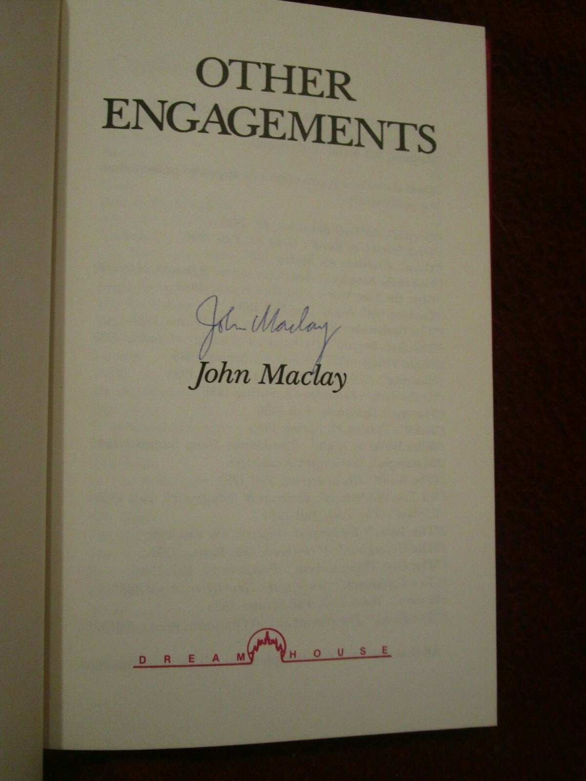 Other Engagements by John Maclay (1984, hardcover) SIGNED limited horror