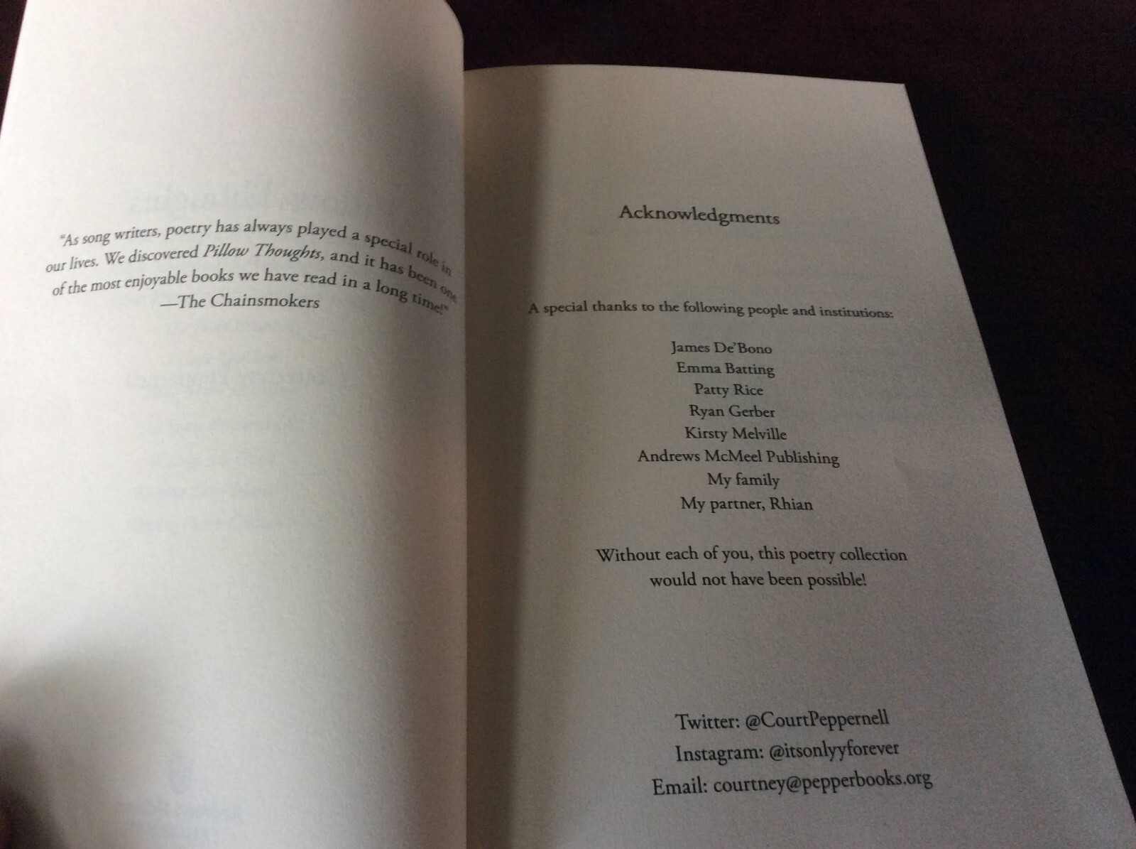 Pillow Thoughts : Peotry by Peppernell, Courtney 2017 Papperback LIKE NEW