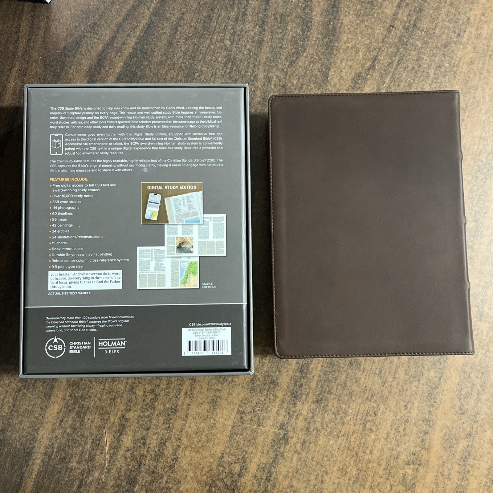 CSB Study Bible – Brown Genuine Leather – Raised Spine Hubs