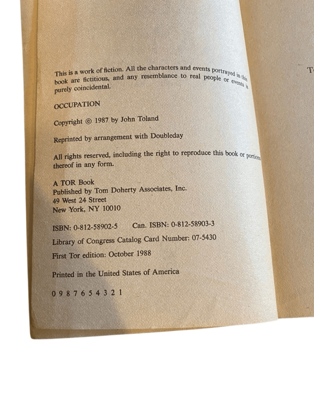 Occupation by John Toland Paperback Book Novel 1987