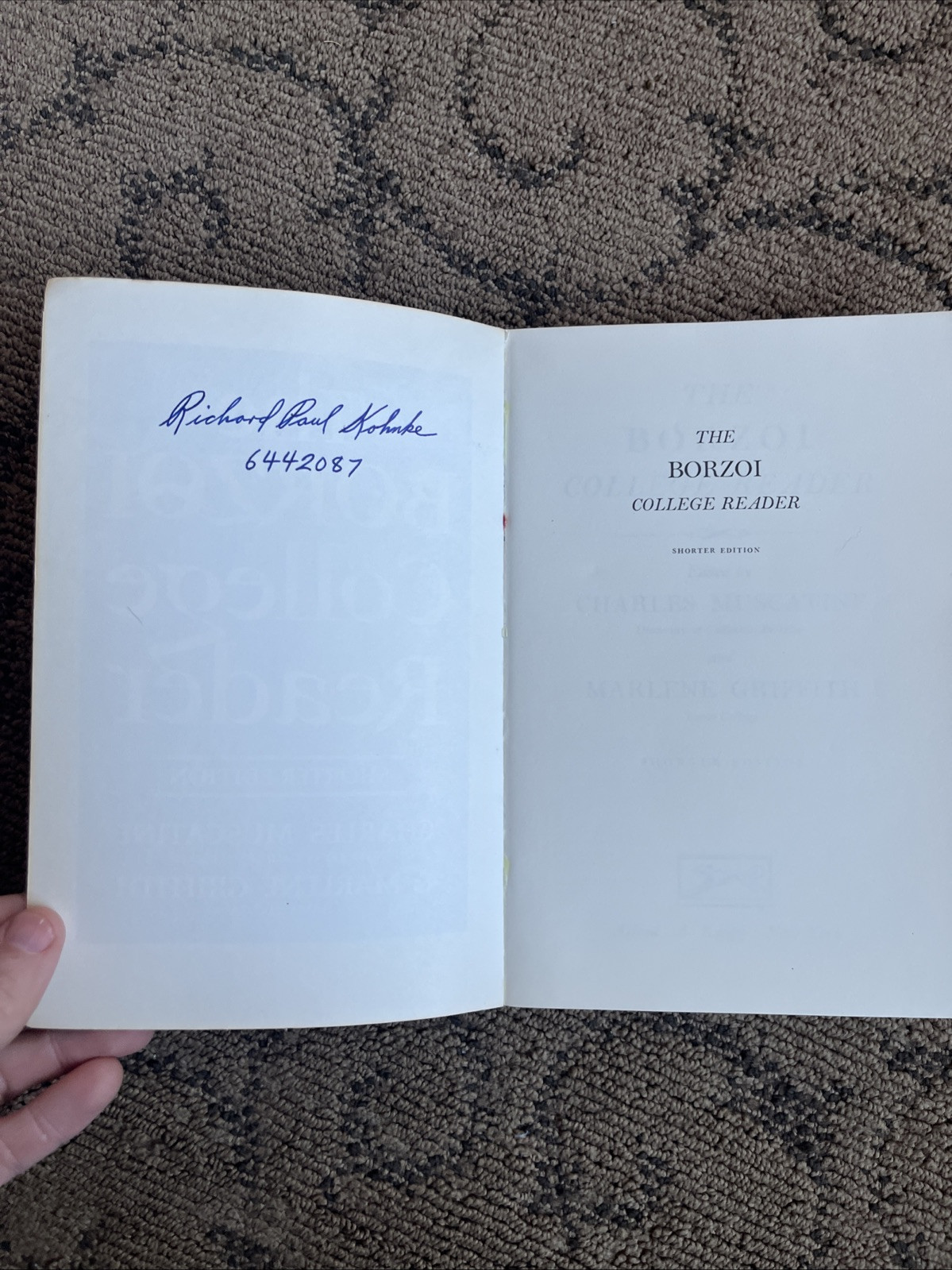 The Borzoi College Reader Shorter Edition Marlene Griffith/Charles Muscatine ‘68