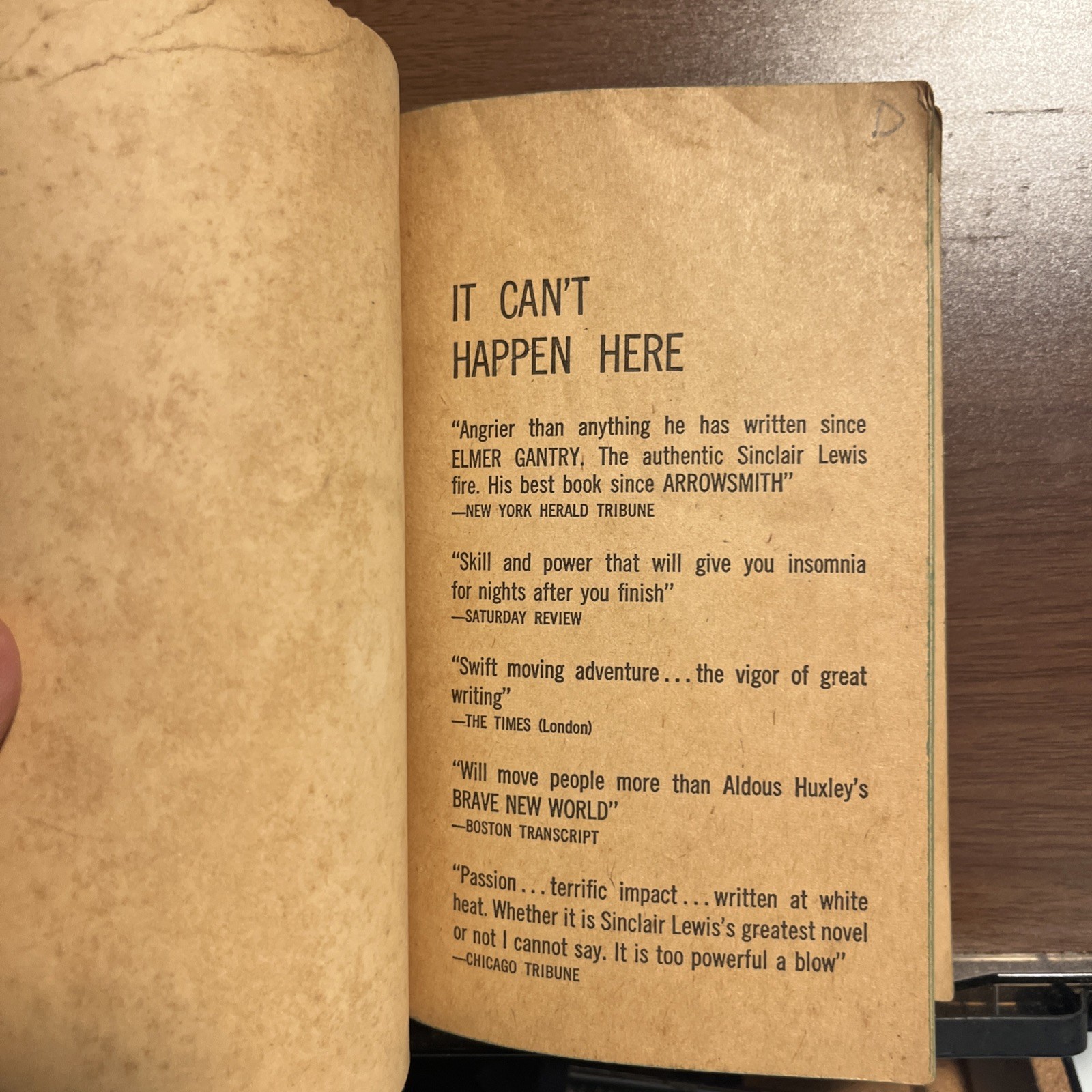 It Can’t Happen Here Sinclair Lewis Vintage Paperback 1st Dell Printing 1961