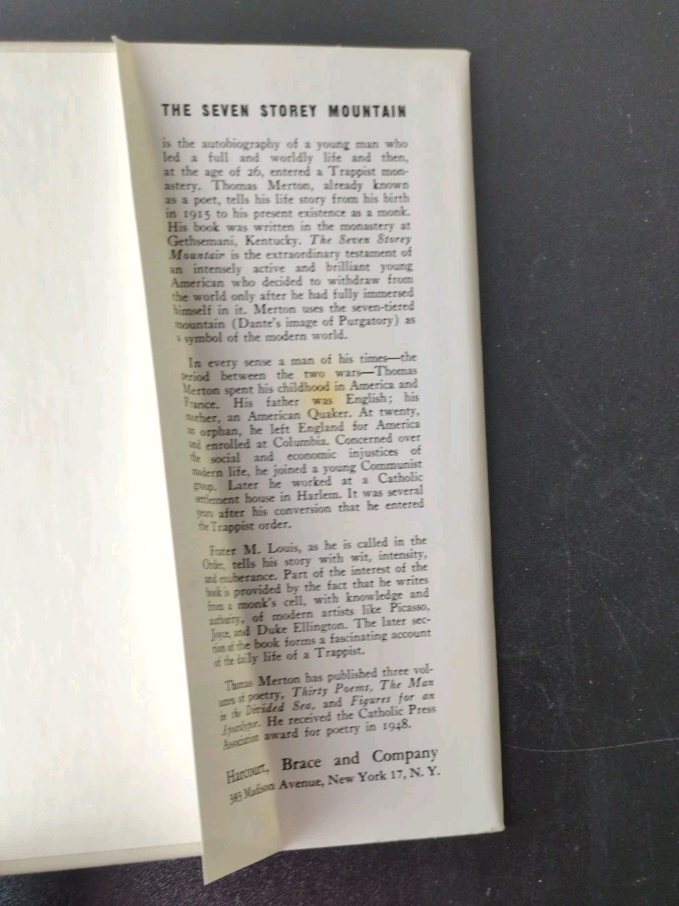 The Seven Storey Mountain by Thomas Merton 1948 First Edition Harcourt Hardcover