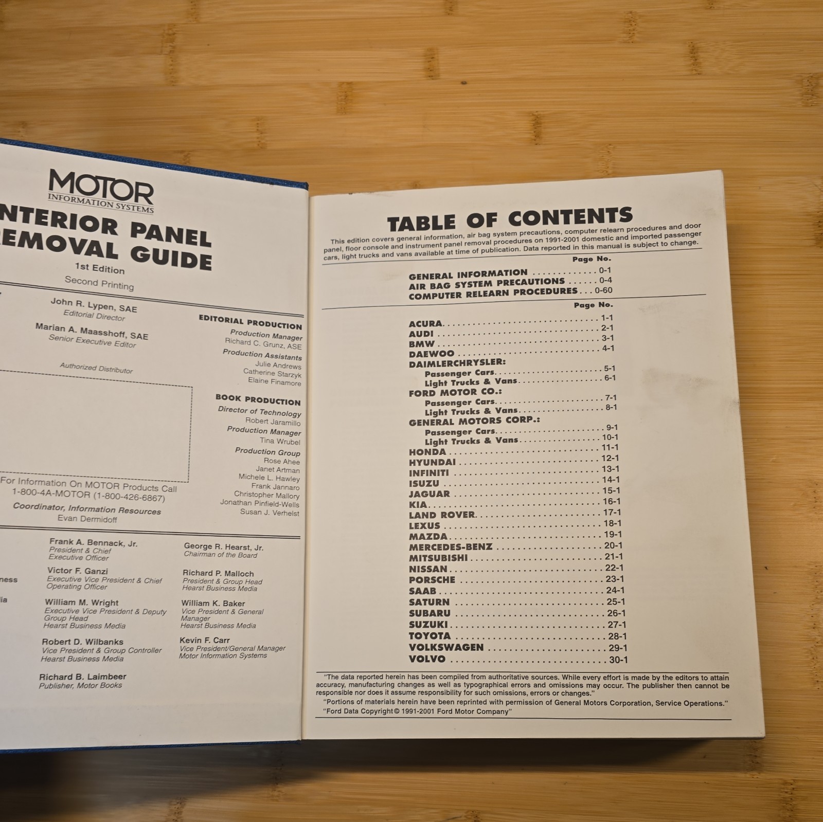 MOTOR INTERIOR PANEL REMOVAL GUIDE 1st ED AUTO MANUAL 1991-2001 Book – HARDBACK