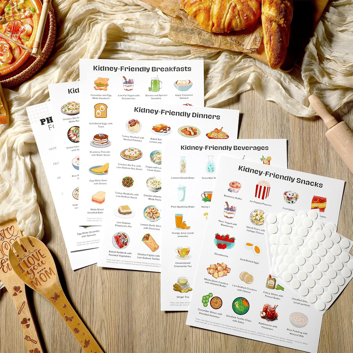 Sinload 12 Pcs Kidney Friendly Food List Poster Kidney Diet Chart Guide for Heal
