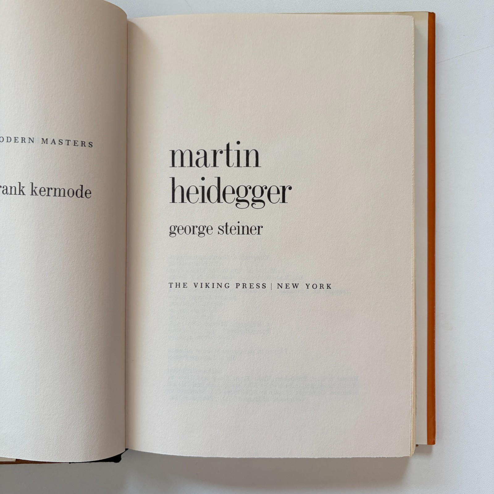 Martin Heidegger George Steiner 1979 Hardcover DJ Viking Press Modern Masters