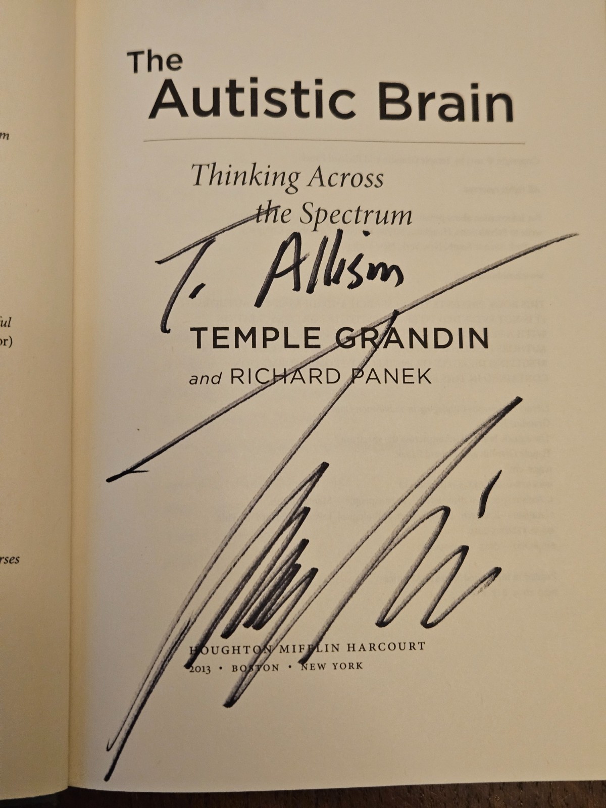 Signed ~ The Autistic Brain By Temple Grandin 2013 Hard Back