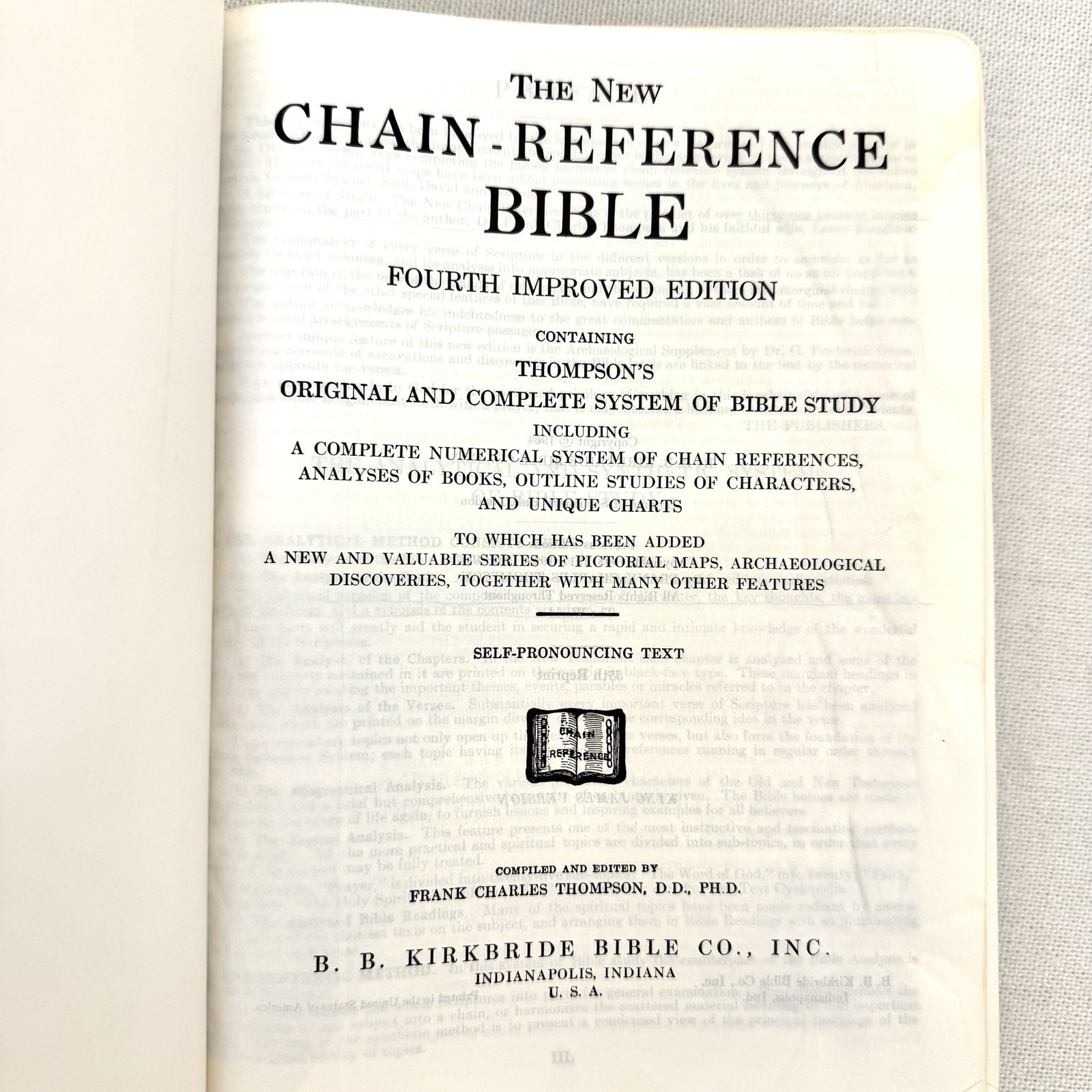 The New Chain Reference Bible Thompson 4th Improved Edition KJV 1964