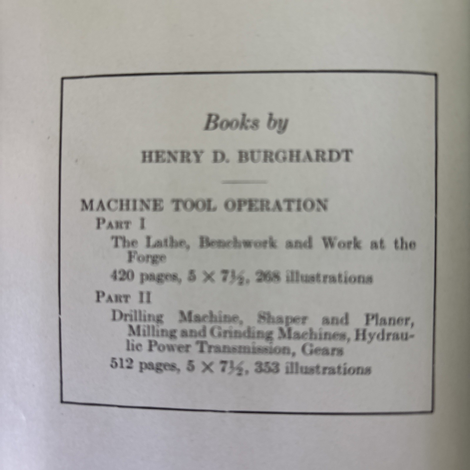 MACHINE TOOL OPERATION PART 1 LATHE BENCH FORGE BOOK HENRY D BURGHARDT VINTAGE