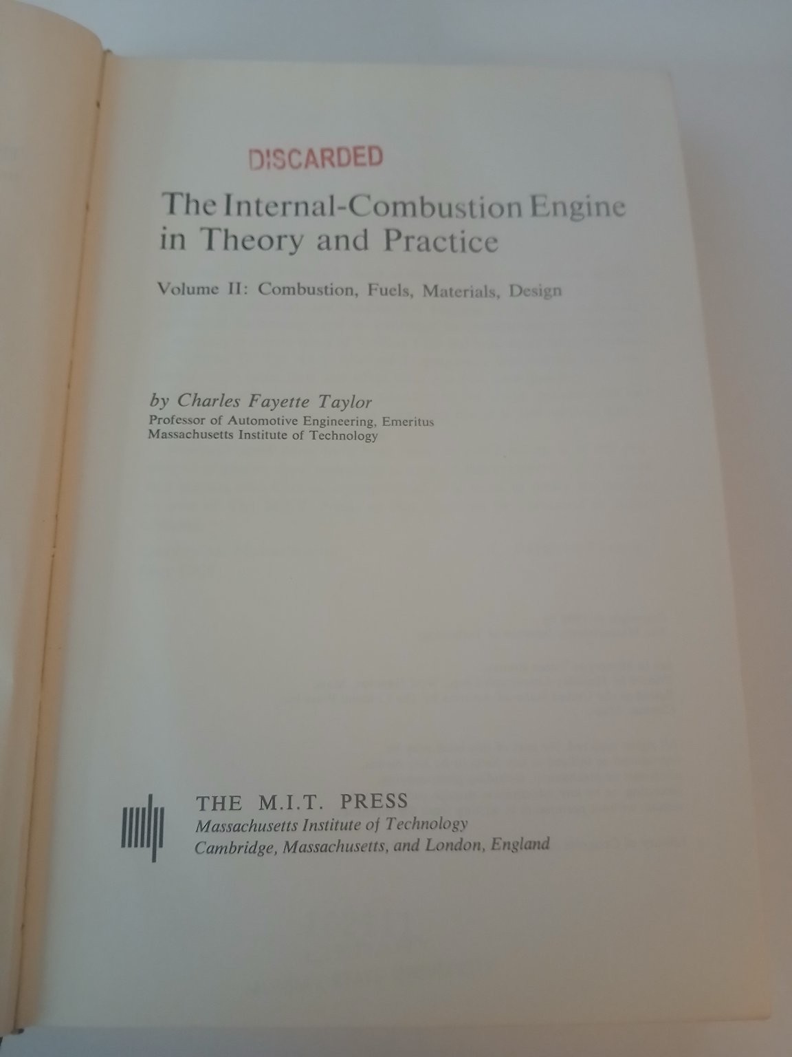 Internal-Combustion Engine Volume II Taylor 1968 Engineering MIT Press