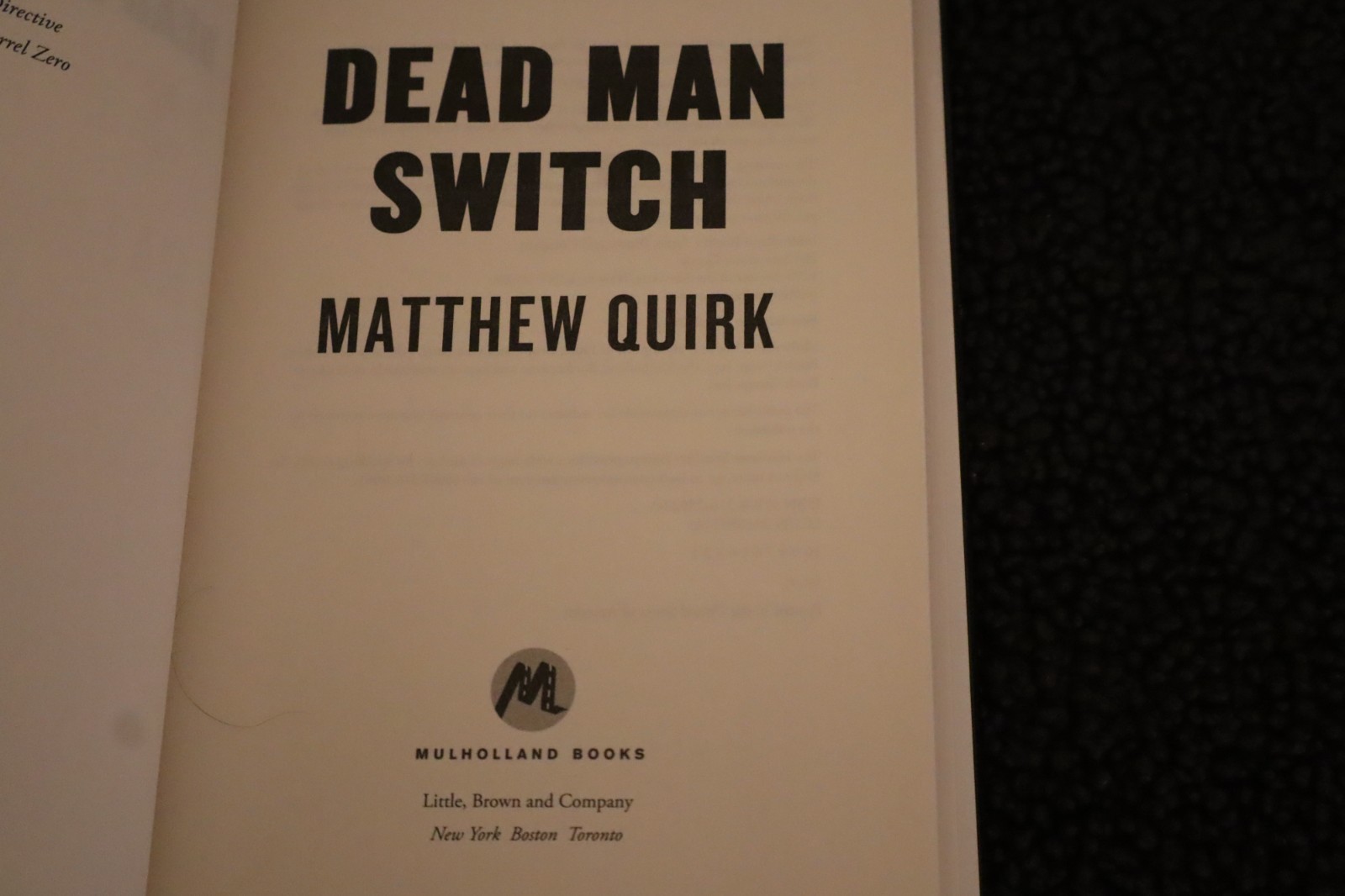Dead Man Switch Matthew Quirk 2017 HBDJ 1st. Ed. Like New