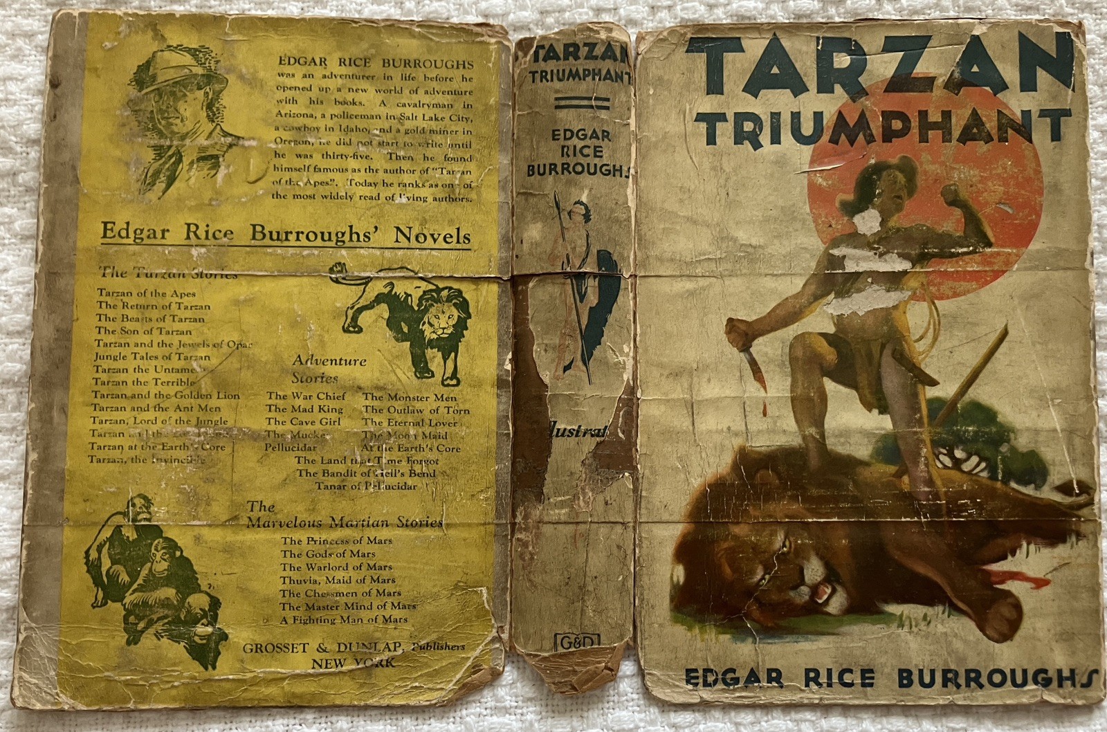 Edgar Rice Burroughs, TARZAN TRIUMPHAN, hardback book w/ 2 DJs, Grosset & Dunlap