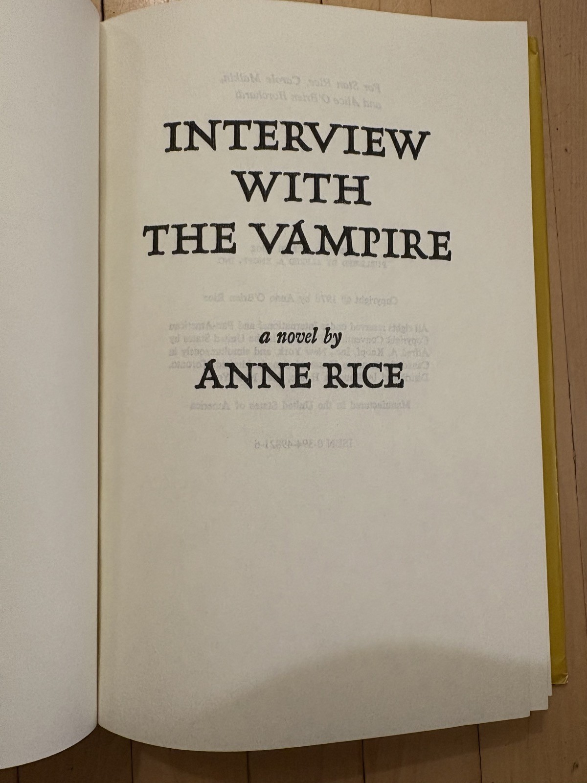 INTERVIEW WITH THE VAMPIRE Anne Rice 1976 Book Club Edition Hardcover DJ VG+/VG+